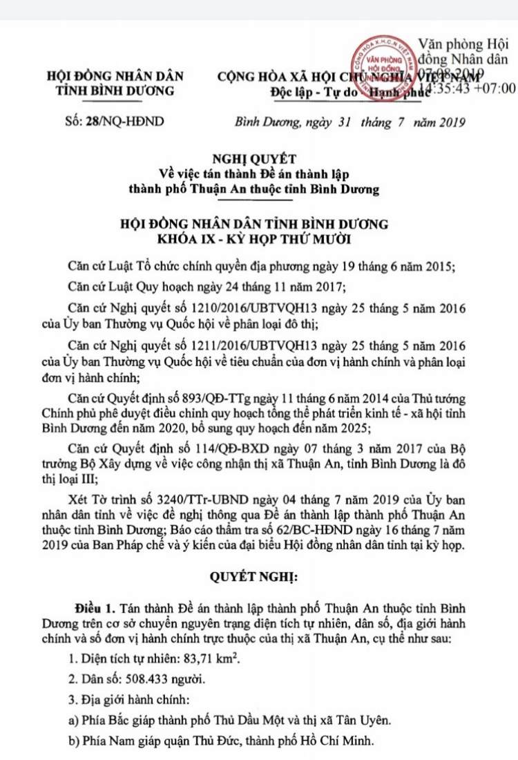 Quyết định Thuận An chính thức lên Thành Phố